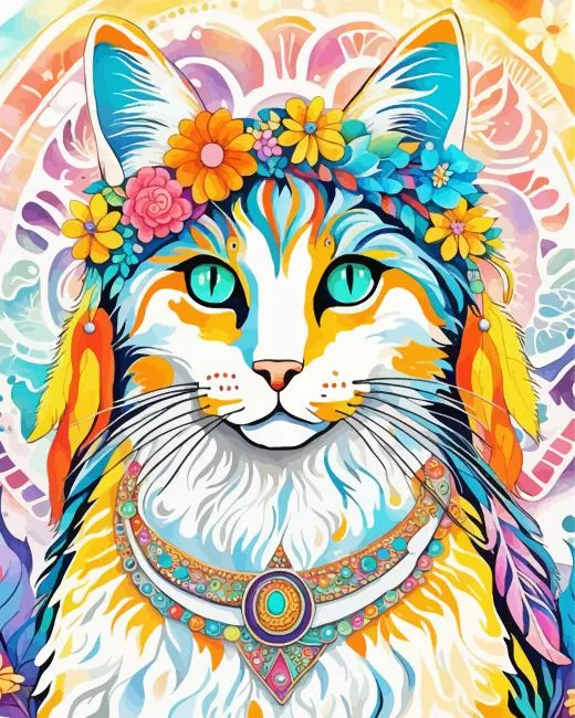 hippie flower cat Diamond Painst Hippie Flower Cat Diamond Painting