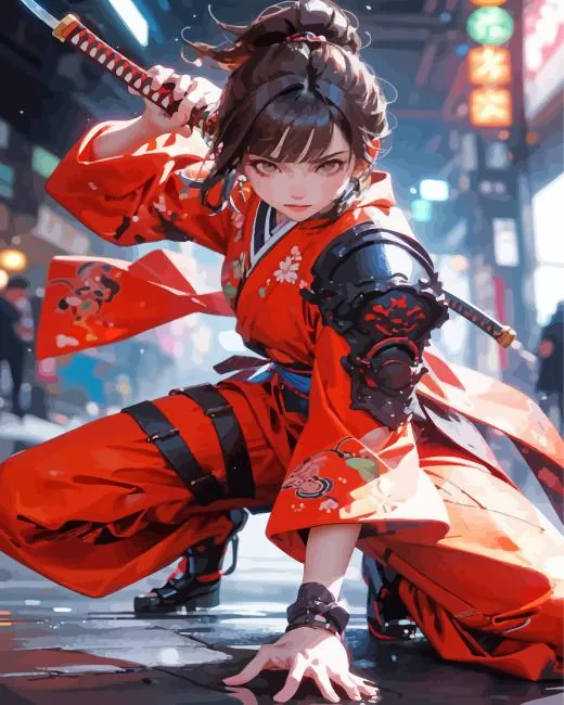 katana girl Diamond By Numbers Katana Girl Diamond Painting
