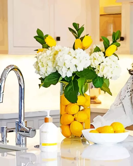 lemon flower vase Diamond By Numbers Lemon Flower Vase Diamond Painting