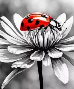 Monochrome Flower With Ladybug Diamond Painting