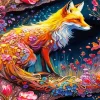 Orange Floral Fox Diamond Painting