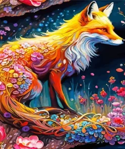 Orange Floral Fox Diamond Painting