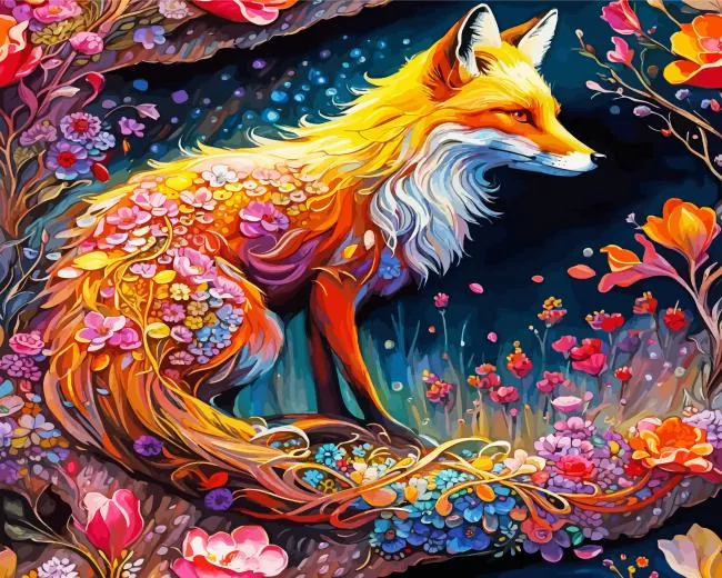 orange floral fox Diamond Paintings Orange Floral Fox Diamond Painting
