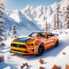 Orange Mustang In Snow Diamond Painting