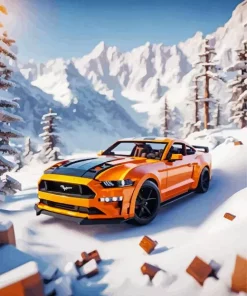 Orange Mustang In Snow Diamond Painting