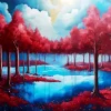 Red Forest Art Diamond Painting