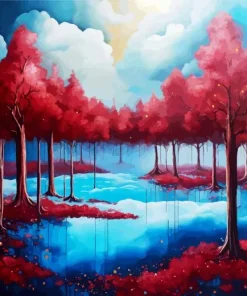 Red Forest Art Diamond Painting