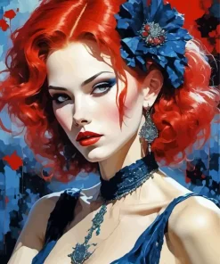 Red Head Woman Diamond Painting