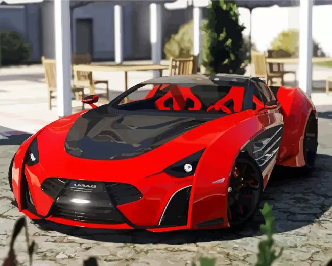 red laraki car Diamond With Numbers Red Laraki Car Diamond Painting