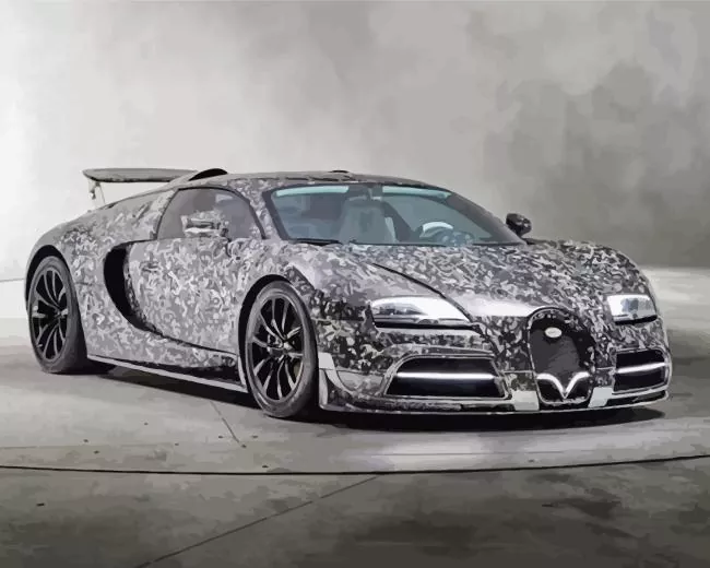silver bugatti veyron car Diamond With Numbers Silver Bugatti Veyron Car Diamond Painting