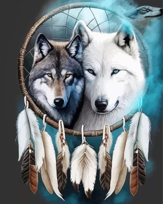 wolf dream catcher Diamond With Numbers Wolf Dream Catcher Diamond Painting