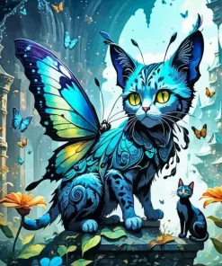 Blue Butterfly Cat Diamond Painting