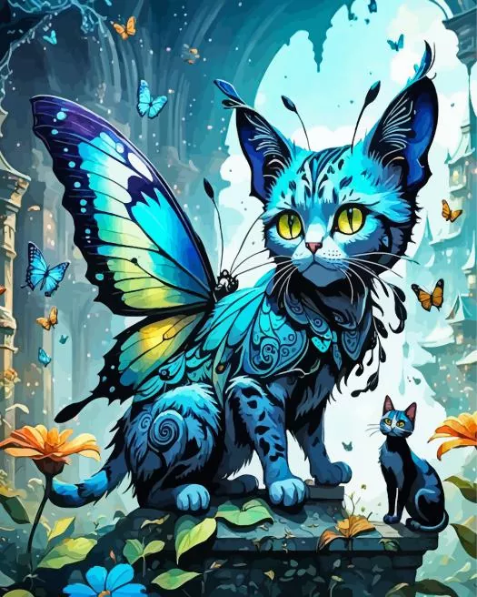 Blue Butterfly Cat Diamond By Numbers Blue Butterfly Cat Diamond Painting