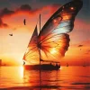 Butterfly Sailboat At Sunset Diamond Painting