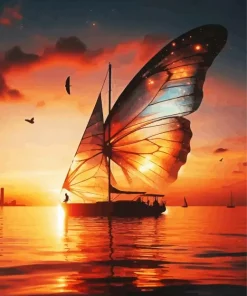 Butterfly Sailboat At Sunset Diamond Painting