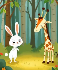 Cartoon Bunny And Giraffe Diamond Painting