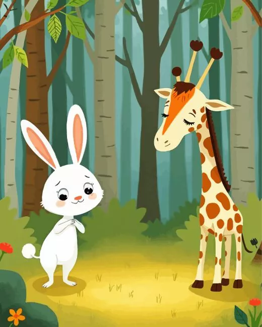 Cartoon bunny and giraffe Diamond By Numbers Cartoon Bunny And Giraffe Diamond Painting
