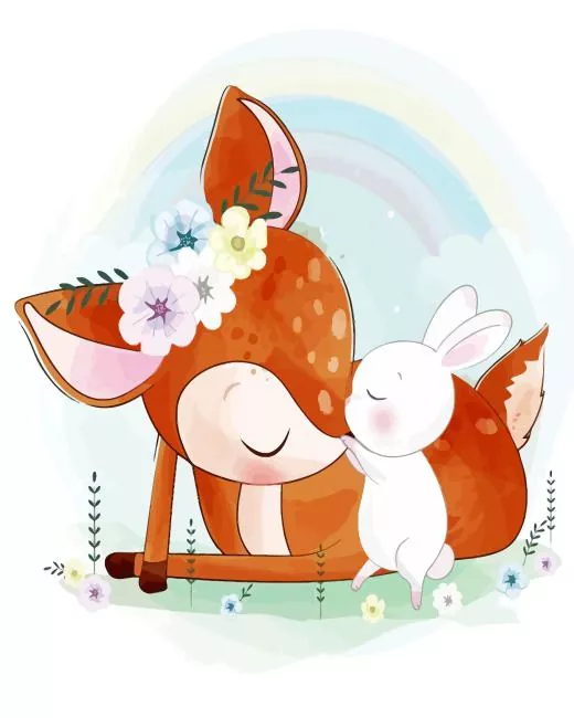 Cute bunny and deer Diamond By Numbers Cute Bunny And Deer Diamond Painting