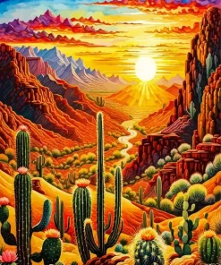 Grand Canyon Cactus Sunrise Diamond Painting