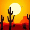 Illustration Cactus At Sunset Diamond Painting