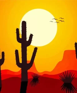 Illustration Cactus At Sunset Diamond Painting