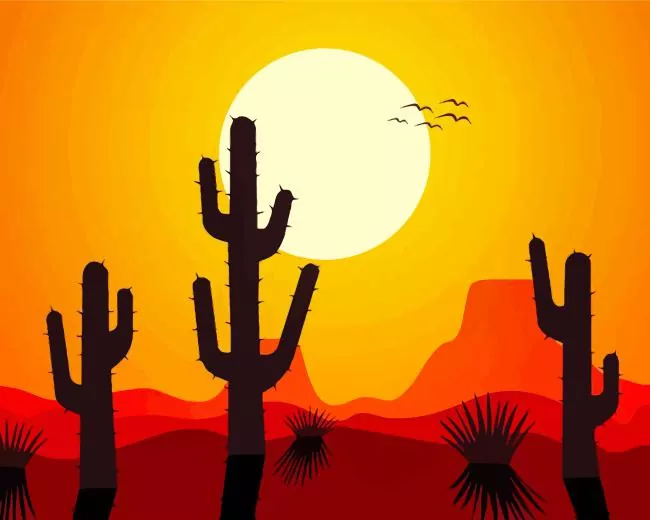 Illustration Cactus At Sunset Diamond By Numbers Illustration Cactus At Sunset Diamond Painting