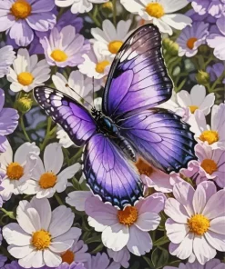 Purple Butterfly On Flowers Diamond Painting