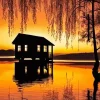 Sunrise Cabin Silhouette Diamond Painting