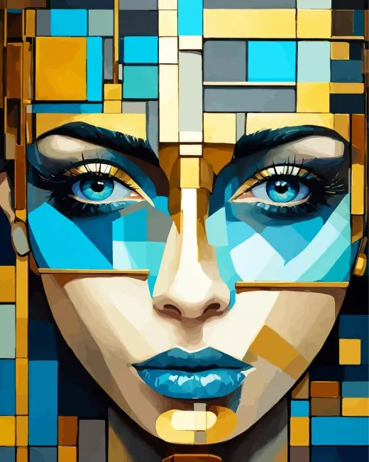 blue geometric art face Diamond Paintings Blue Geometric Art Face Diamond Painting