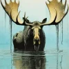 Bull Moose In Water Diamond Painting