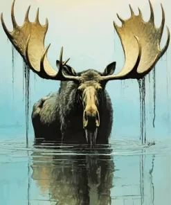 Bull Moose In Water Diamond Painting