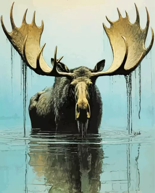 bull moose in water Diamond Paints Bull Moose In Water Diamond Painting