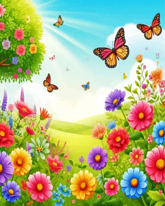 butterflies landscape Diamond By Numbers Butterflies Landscape Diamond Painting