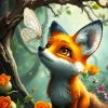Butterfly And Baby Fox Diamond Painting
