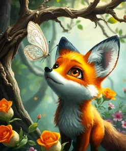 Butterfly And Baby Fox Diamond Painting