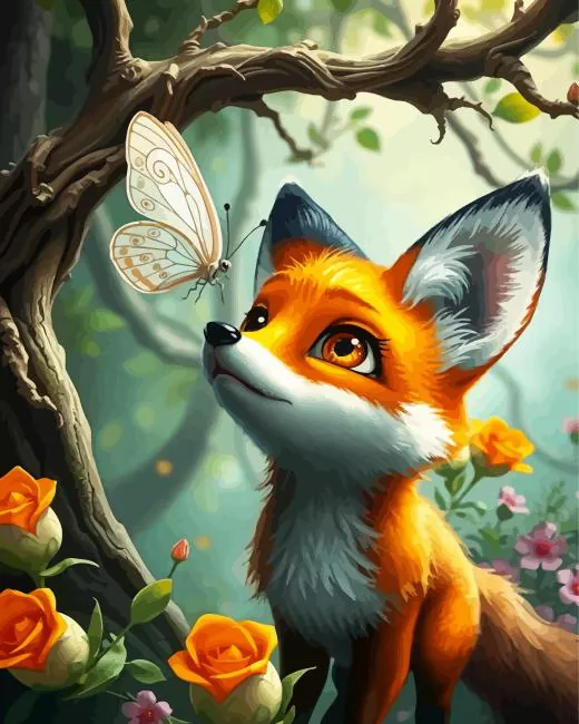 butterfly and baby fox Diamond Paintings Butterfly And Baby Fox Diamond Painting