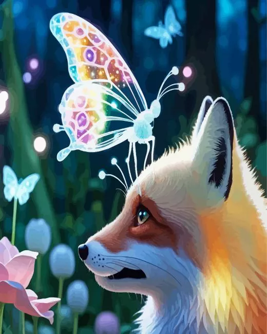 butterfly and fox Diamond Paintings Butterfly And Fox Diamond Painting