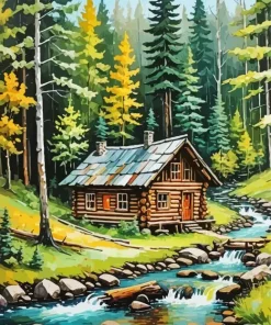 Cabin In Forest Diamond Painting
