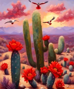 Cactus Red Flowers Diamond Painting