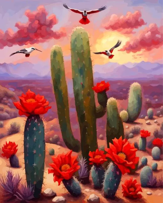 cactus red flowers Diamond By Numbers Cactus Red Flowers Diamond Painting