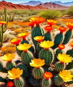 Cactus With Orange Flowers Diamond Painting