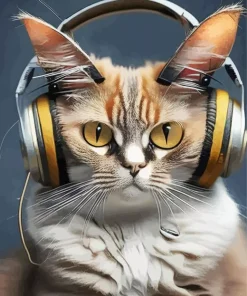 Cat Wearing Headphones Diamond Painting