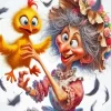 Crazy Woman And Funny Bird Diamond Painting