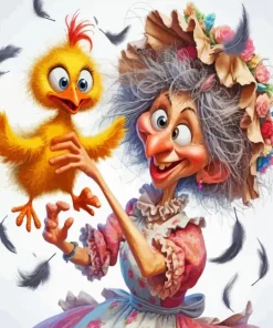 Crazy Woman And Funny Bird Diamond Painting