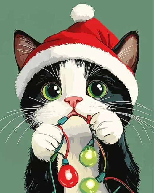 cute funny christmas cat art Diamond By Numbers Cute Funny Christmas Cat Art Diamond Painting