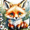 Fox Baby And Flowers Diamond Painting