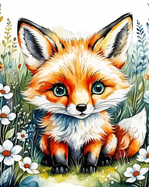 fox baby and flowers Diamond Paints Fox Baby And Flowers Diamond Painting