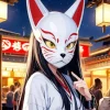 Fox Mask Anime Girl Art Diamond Painting