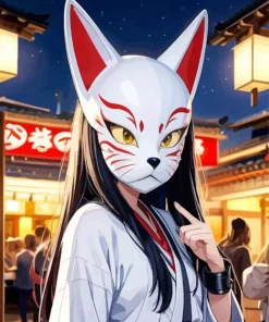 Fox Mask Anime Girl Art Diamond Painting