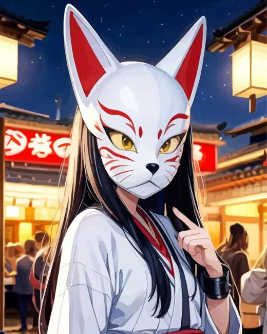 fox mask anime girl art Diamond Paints Fox Mask Anime Girl Art Diamond Painting